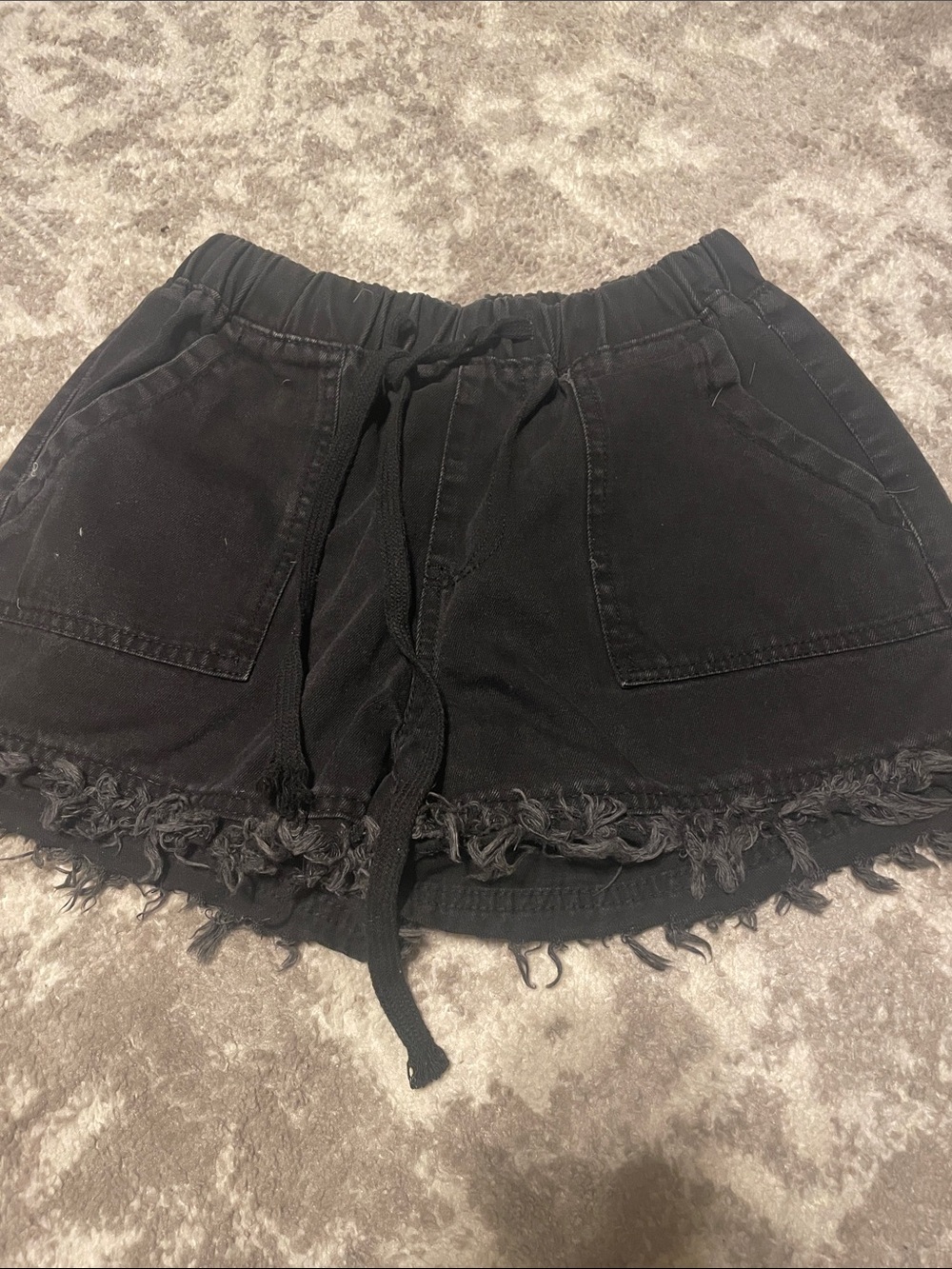 Women’s Black Frayed Hem Drawstring Shorts